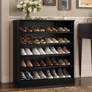 HomeRoots Black Solid Wood Shoe Cabinet with Twenty Pair Capacity for Entryway Organization 752319