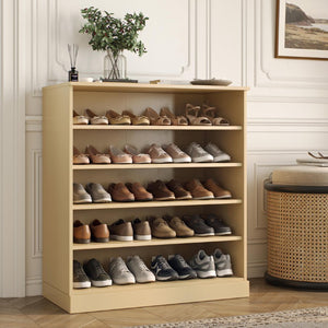 HomeRoots Yellow Solid Wood Entryway Shoe Cabinet Organizer for Twenty Pairs of Footwear 752321