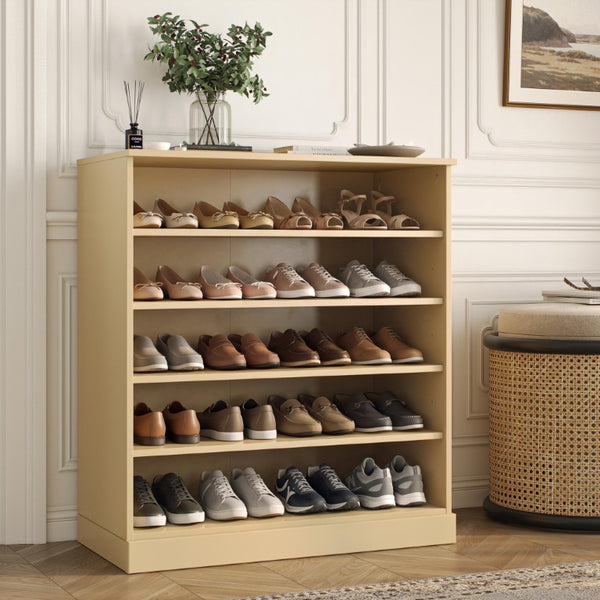 HomeRoots Yellow Solid Wood Entryway Shoe Cabinet Organizer for Twenty Pairs of Footwear 752321