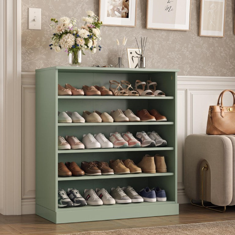 HomeRoots Sage Solid Wood Shoe Cabinet Organizer for Entryway Holds up to Twenty Pairs 752324
