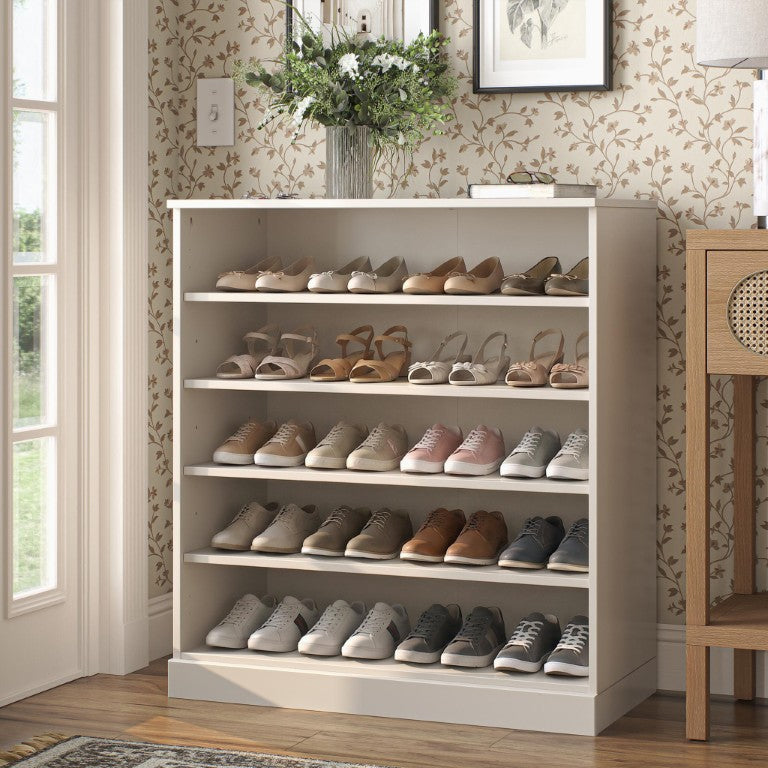 HomeRoots Off White Solid Wood Shoe Cabinet Entryway Organizer Holds Twenty Pairs Stylishly 752328