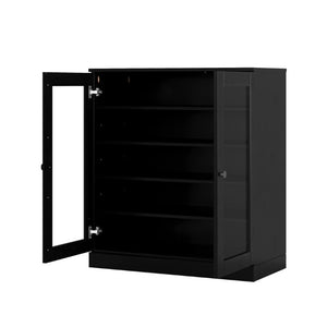 HomeRoots Black Solid Wood Shoe Cabinet Organizer with Twenty Pair Entryway Storage Unit 752333