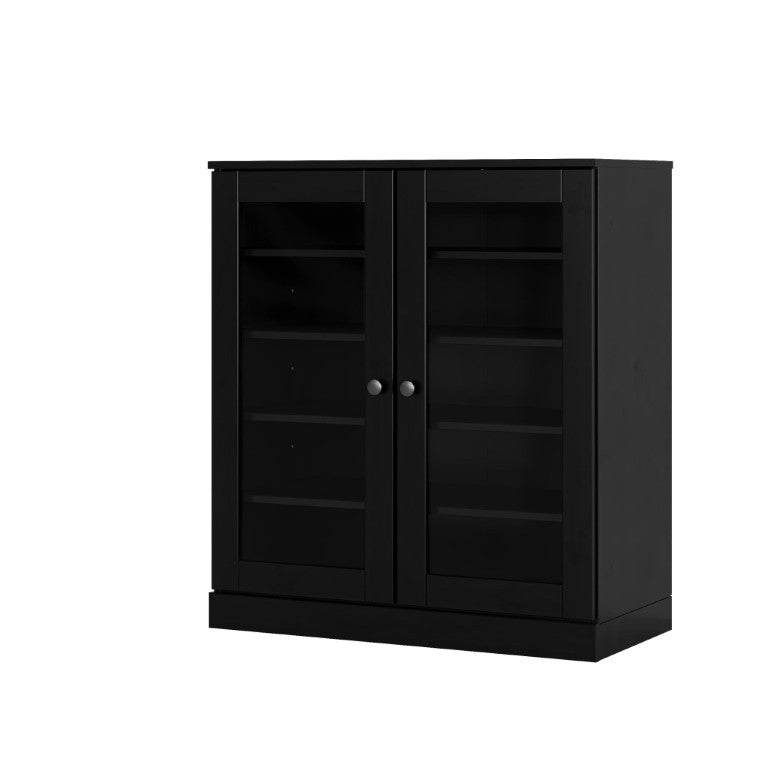 HomeRoots Black Solid Wood Shoe Cabinet Organizer with Twenty Pair Entryway Storage Unit 752333