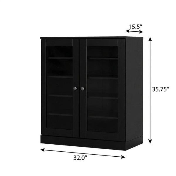 Black Solid Wood Shoe Cabinet Organizer with Twenty Pair Entryway Storage Unit