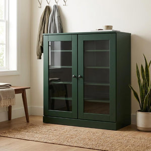 Green Twenty Pair Solid Wood Shoe Cabinet Entryway Organizer for Tidy Hallways