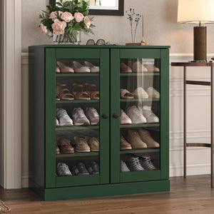 Green Twenty Pair Solid Wood Shoe Cabinet Entryway Organizer for Tidy Hallways