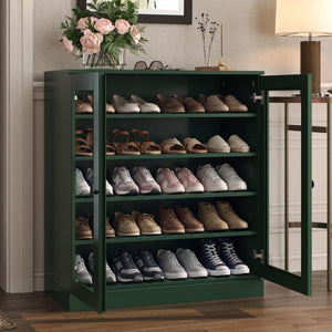 Green Twenty Pair Solid Wood Shoe Cabinet Entryway Organizer for Tidy Hallways