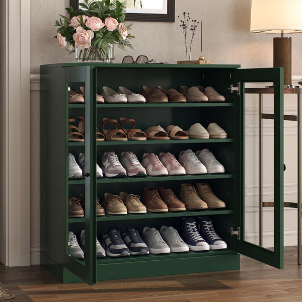 Green Twenty Pair Solid Wood Shoe Cabinet Entryway Organizer for Tidy Hallways