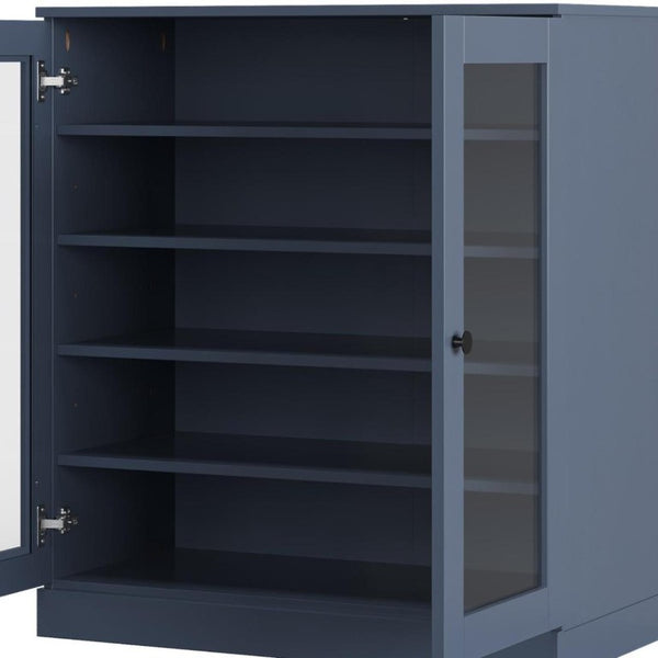 French Blue Solid Wood Shoe Cabinet Elegant Entryway Storage for Twenty Pairs