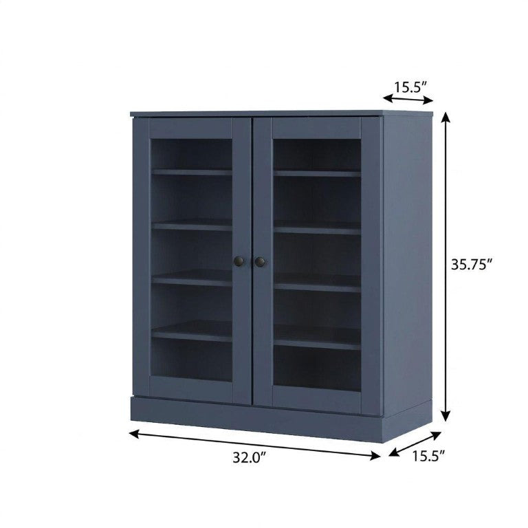 French Blue Solid Wood Shoe Cabinet Elegant Entryway Storage for Twenty Pairs