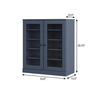 French Blue Solid Wood Shoe Cabinet Elegant Entryway Storage for Twenty Pairs