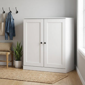 White Solid Wood Shoe Cabinet Organizer for Entryway Holding Twenty Pairs Neatly