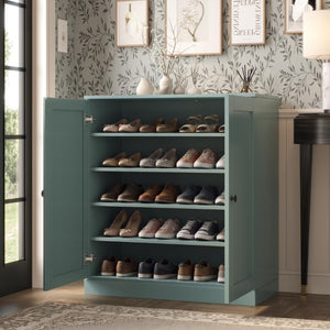Aqua Solid Wood Shoe Cabinet Organizer with Space for Twenty Pairs Entryway