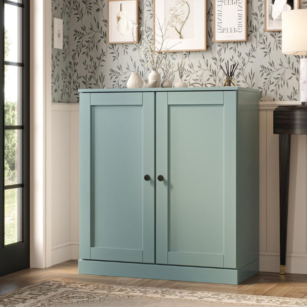 Aqua Solid Wood Shoe Cabinet Organizer with Space for Twenty Pairs Entryway