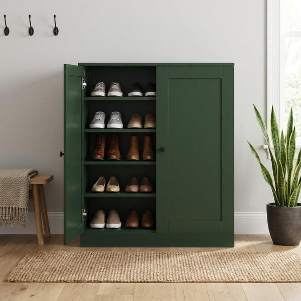 Green Twenty Pair Solid Wood Entryway Shoe Cabinet with Organized Storage Space