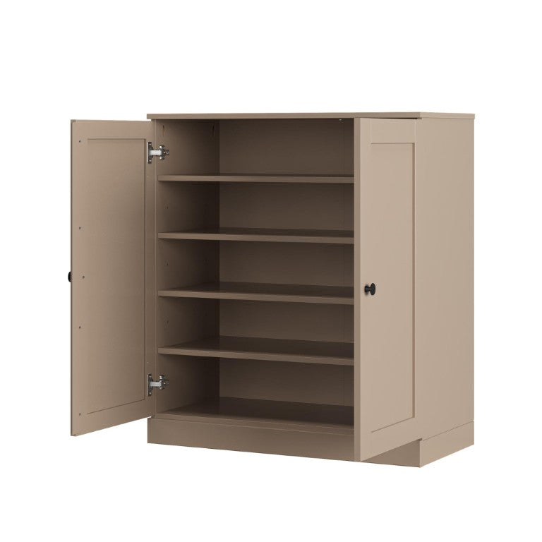 HomeRoots Beige Solid Wood Shoe Cabinet Organizer Holds Twenty Pairs for Entryway Storage 752353