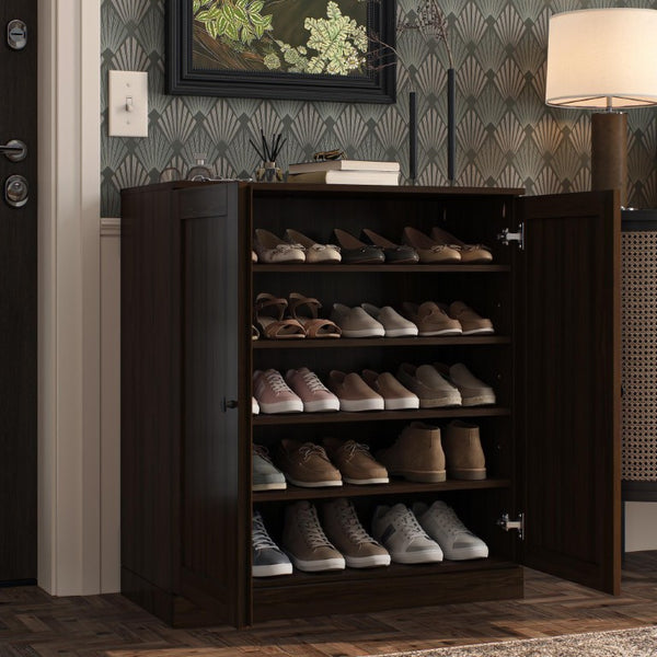 Espresso Solid Wood Shoe Cabinet Entryway Organizer Holds up to Twenty Pairs