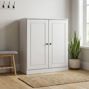 White Solid Wood Shoe Cabinet Organized Entryway Storage for Twenty Pairs