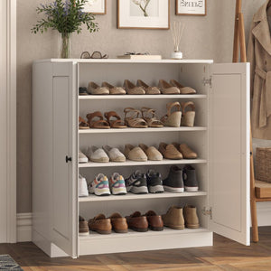 White Solid Wood Shoe Cabinet Organized Entryway Storage for Twenty Pairs
