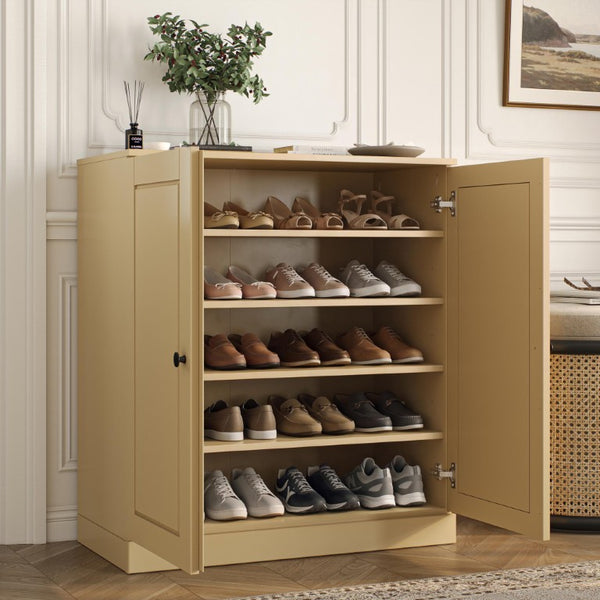 Yellow Solid Wood Shoe Cabinet Organizer for Entryway Holds Twenty Pairs Stylishly