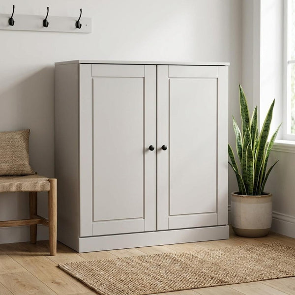 Off White Solid Wood Shoe Cabinet Elegant Entryway Storage for Twenty Pairs