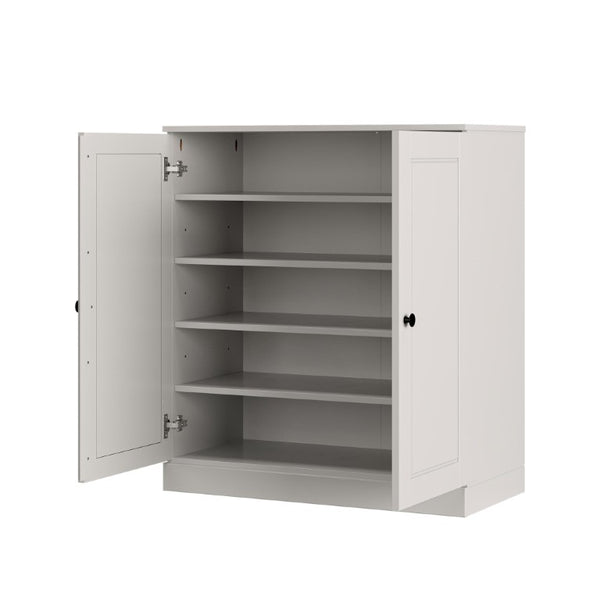 Off White Solid Wood Shoe Cabinet Elegant Entryway Storage for Twenty Pairs