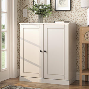 Off White Solid Wood Shoe Cabinet Elegant Entryway Storage for Twenty Pairs