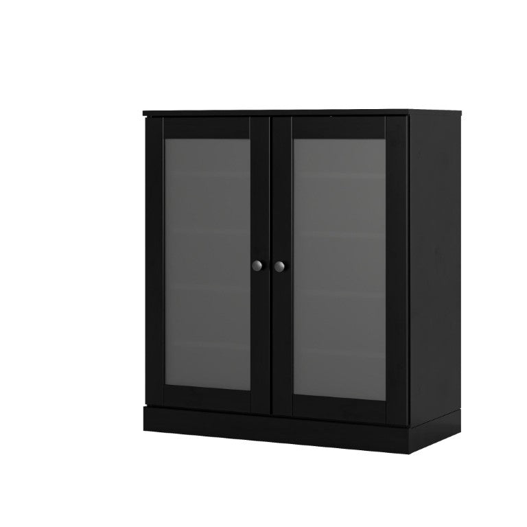 HomeRoots Black Solid Wood Shoe Cabinet Organizer for Entryway Storing up to Twenty Pairs 752376