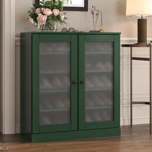 Green Twenty Pair Solid Wood Shoe Cabinet Entryway Organizer with Sturdy Storage