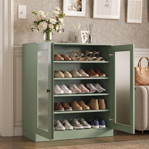 Sage Solid Wood Twenty Pair Shoe Cabinet Entryway Organizer with Stackable Storage