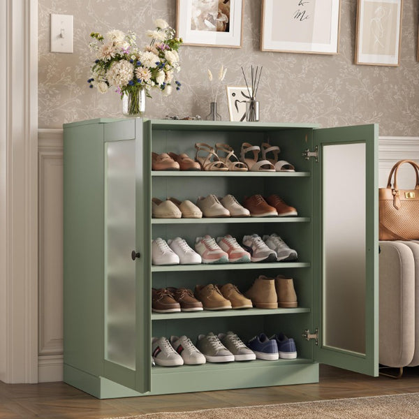 Sage Solid Wood Twenty Pair Shoe Cabinet Entryway Organizer with Stackable Storage