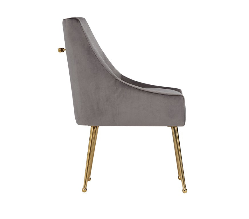 VIG Furniture Castana Grey Velvet Dining Chairs Set Of 2 With Gold Legs, Back Handle, Plush Seat & Floor Protectors VGRH-RHS-DC-101-GRY