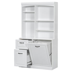 English Elm Bathroom Tall Storage Cabinet with Tilt-Out Hamper, 70.9" Linen Tower, 2 Drawers, Adjustable Shelves, White Finish N725P278420K