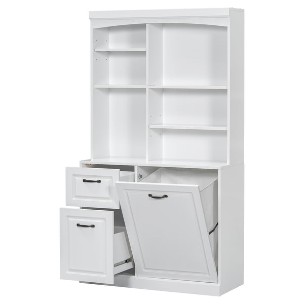 English Elm Bathroom Tall Storage Cabinet with Tilt-Out Hamper, 70.9" Linen Tower, 2 Drawers, Adjustable Shelves, White Finish N725P278420K