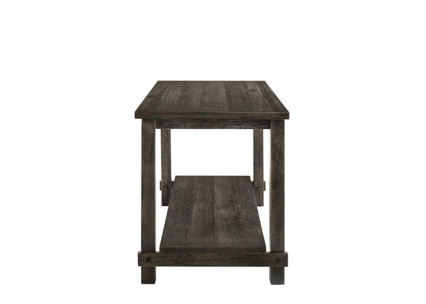 English Elm Martha Weathered Gray Counter Height Table with Bottom Shelf, Fixed Oak Veneer Top, Sturdy KD Design B2726P264954