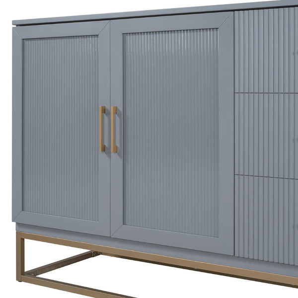 English Elm Murphy Queen Wall Bed with Frosted Glass Cabinet Facade Gold Legs Pine Frame Gray N820S00028E