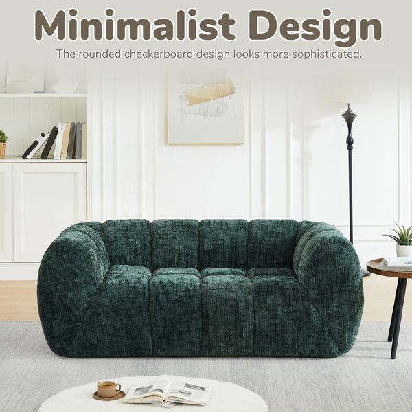 English Elm Chenille Cloud Sofa with Quilted Seat and Piano Key Backrest for Modern Living Rooms Green W834S00636