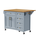 English Elm K&K 52'' Kitchen Island With Drop Leaf, Embossed Texture Kitchen Island On Wheels With Spice Rack, Towel Rack, 2 Doors and 5 Drawers, Kitchen Storage Cart With Adjustable Shelf For Kitchen, Blue Grey