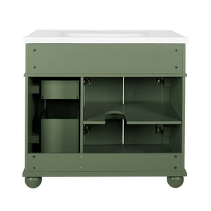 English Elm 35.6" Freestanding Bathroom Vanity with Roman Column Base and Ceramic Integrated Sink W1801S00008