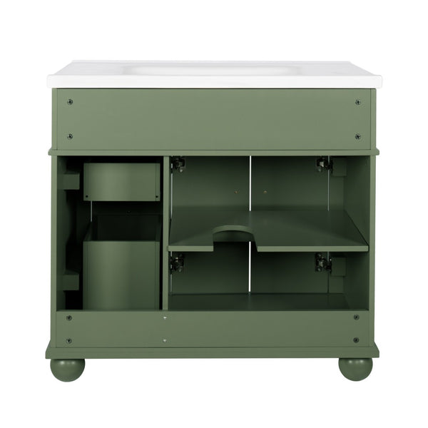 English Elm 35.6" Freestanding Bathroom Vanity with Roman Column Base and Ceramic Integrated Sink W1801S00008