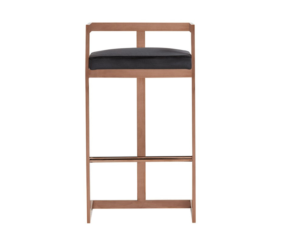 VIG Furniture Halifax Modern Velvet Counter Stool With Rosegold Frame, Plush Square Seat, U-Base Footrest (30") Black Bar Stool VGRH-RHS-DC-212-BLK