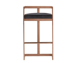 VIG Furniture Halifax Modern Velvet Counter Stool With Rosegold Frame, Plush Square Seat, U-Base Footrest (30") Black Bar Stool VGRH-RHS-DC-212-BLK