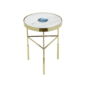 Basset Mirror Delilah Accent Table - Modern Gold Frame With Unique White Marble And Agate Top For Stylish Spaces Gold Metal,Marble,Agate Stone 7526-lr-223
