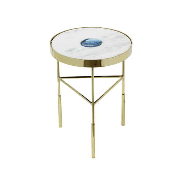 Basset Mirror Delilah Accent Table - Modern Gold Frame With Unique White Marble And Agate Top For Stylish Spaces Gold Metal,Marble,Agate Stone 7526-lr-223
