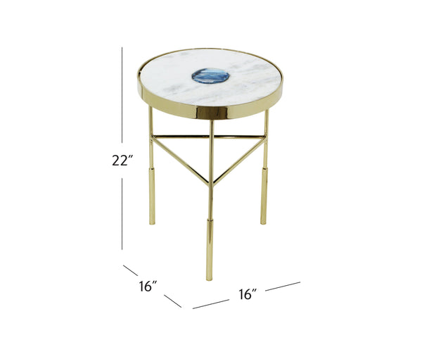 Basset Mirror Delilah Accent Table - Modern Gold Frame With Unique White Marble And Agate Top For Stylish Spaces Gold Metal,Marble,Agate Stone 7526-lr-223