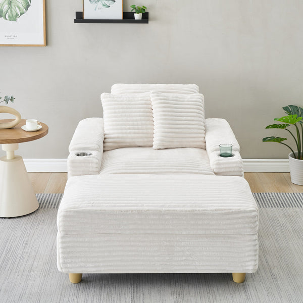 English Elm White Corduroy Single Sofa with Built-In Arm Storage, Ottoman Storage, Removable Covers, 57" W1658S00138