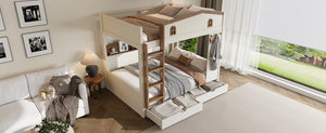 English Elm Twin Xl Solid Pine Loft Bed with Built-in Led Lighting and Storage Shelves W1580S00390