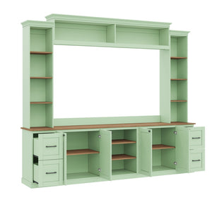 English Elm Unique Low Profile Media Console with Led Lighting Glass Shelves Fits Tvs to 105 Mint Green N721S000077M