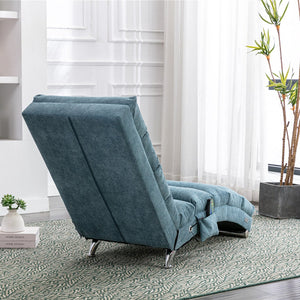 English Elm Linen Ergonomic Massage Chaise Lounge with Remote Control, 140° Recline, Foam Cushion Comfort and Sturdy Frame Blue W39539624