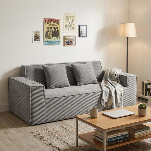 76 Inch Corduroy Upholstered Loveseat with Accent Throw Pillows for Modern Living Rooms